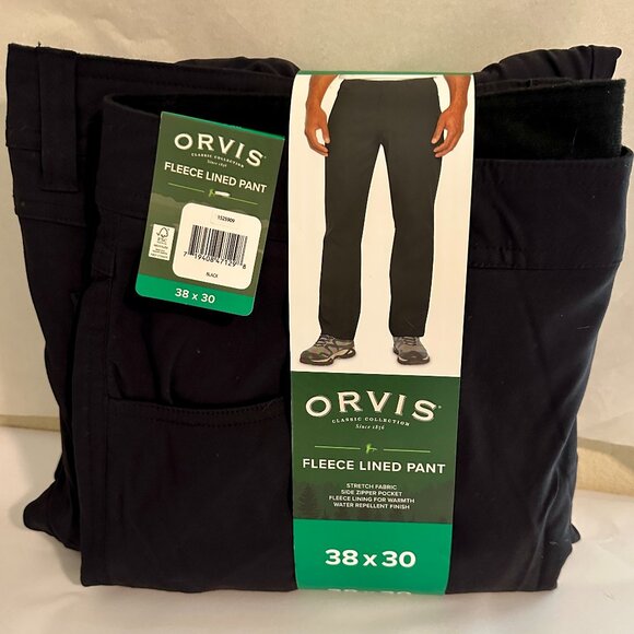 Orvis Mens Fleece Lined Pants Size 38 X 30 Water Repellent Finish Stretch Fabric